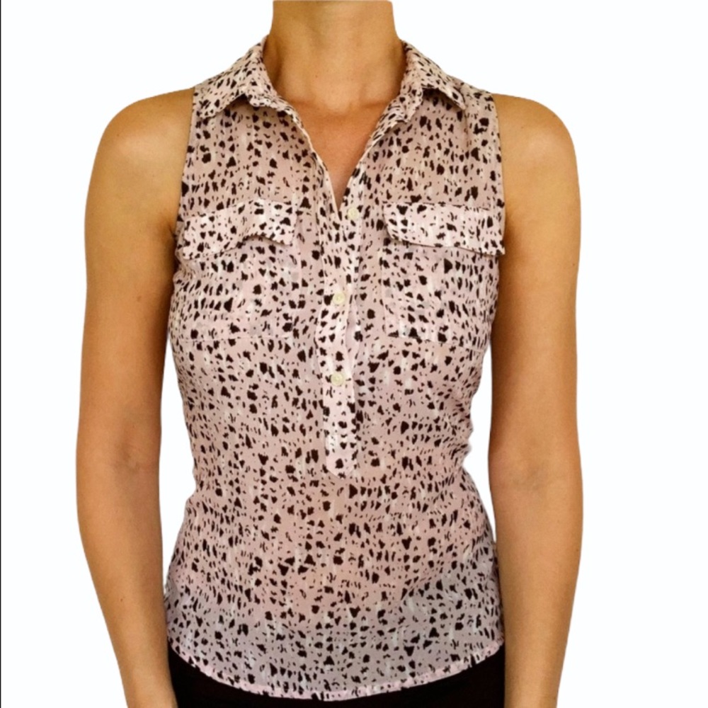 Banana Republic pink sleeveless leopard print blouse size XXSP